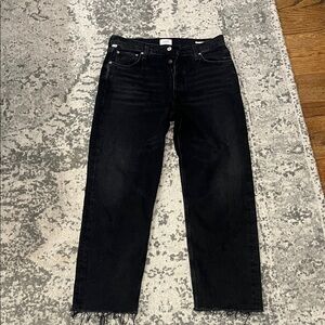 Citizens Of Humanity Black Straight-Leg Raw Hem Jeans